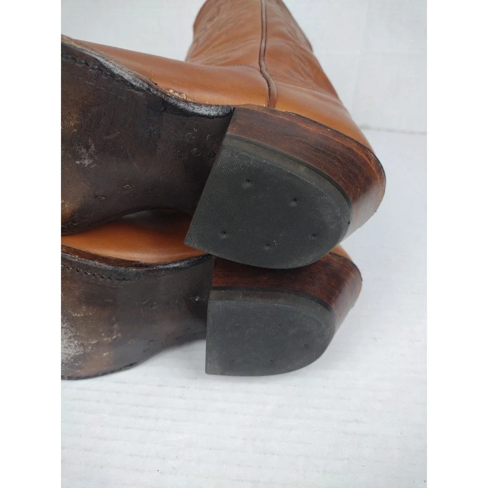 VTG WOMENS NOCONA COWBOY SQUARE SNIP TOE BROWN BOOTS SIZE 6 B MODEL 7529